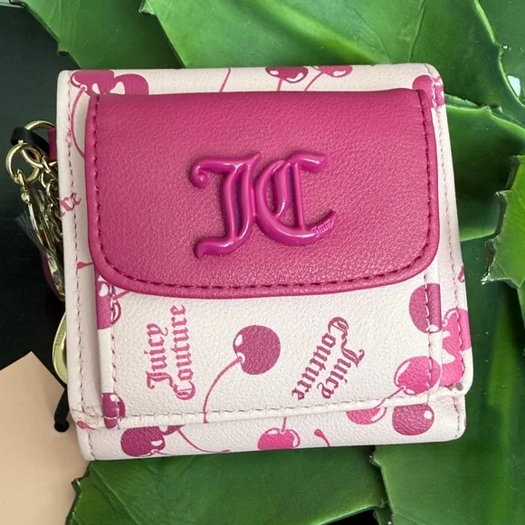 New Juicy Couture pink cherry print wallet clutch wristlet NWT snap envelope - Picture 3 of 8